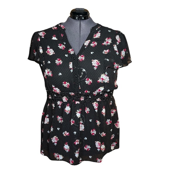 Torrid Black Floral Polka Dot Empire Waist Blouse (Size 2) - Picture 1 of 5